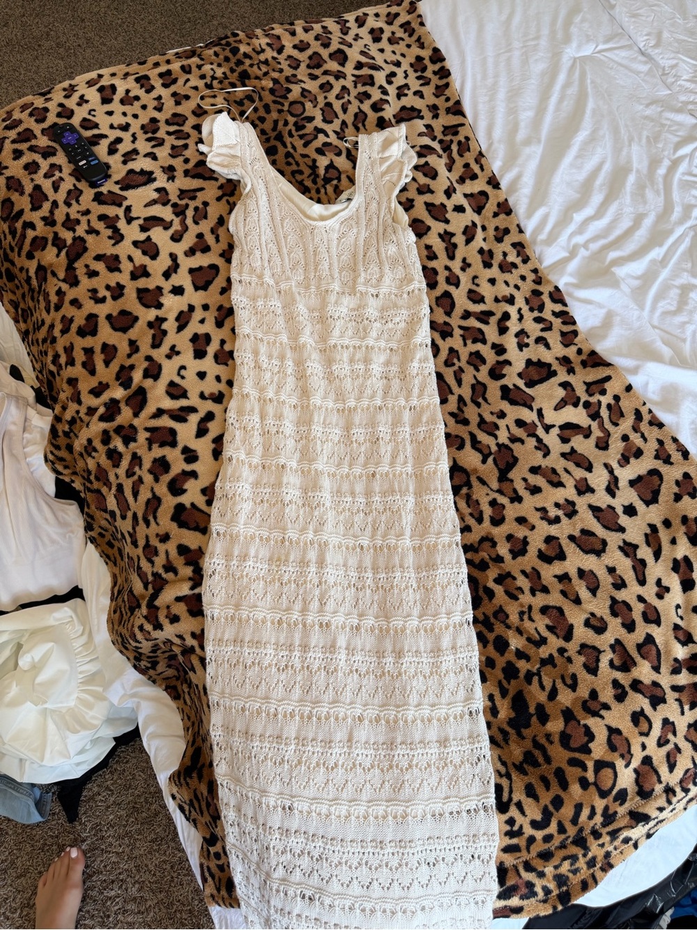 Freshman Cream Crochet Maxi Dress with Ruffle Straps